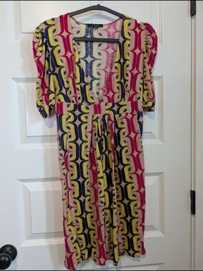 t bags halter dress Vintage Y2K T Bags Los Angeles Halter Dress L Beachy Deco Retro 70s Print Jersey